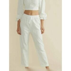MinkPink Pants Women Small Meda White Textured Tie Waist High Rise Cotton